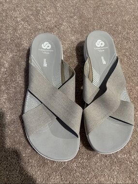 Cloudsteppers by Clarks Women's Gray Crisscross Slip-On Mules